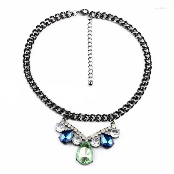 Pendentif Colliers UER Bleu Vert Waterdrop Collier court Hématite Chaîne Cristal Bijoux De Mode