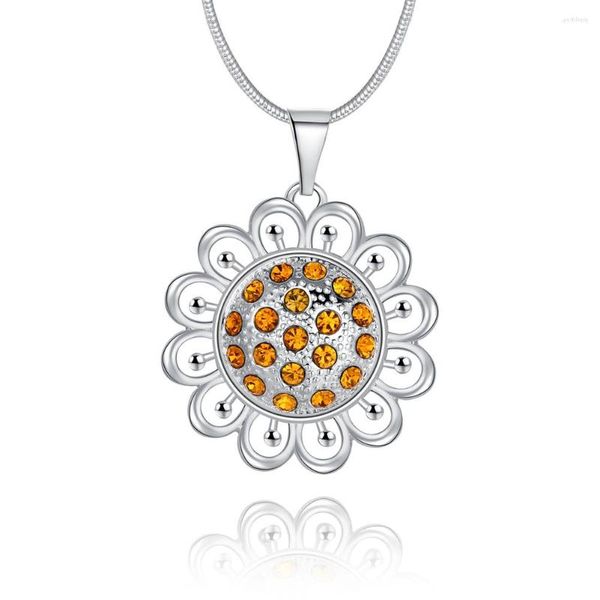 Colliers pendentifs UFOORO ! Charmant argent plaqué 925 timbre rond tournesol jaune CZ collier ras du cou pour femmes bijoux