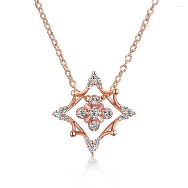 Pendentif Colliers UFOORO Élégant Rose Or Pendentifs Blanc CZ Zircone Flocon De Neige Charmes Longue Chaîne Collier Pour Les Femmes Cadeau De Noël