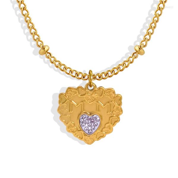 Colliers pendants Uhbinyca Collier de coeur en acier inoxydable Chaîne 18 km chaîne de couleur étanche zircon bijoux exquis hypoallergénique