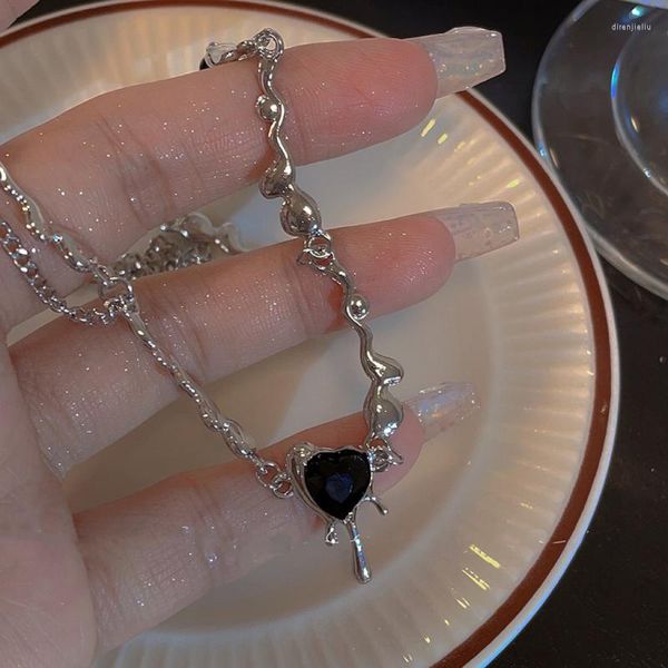 Collares pendientes Uilz lujo negro en forma de corazón para mujeres Irregular gota de agua cadena de Metal gargantilla collar Punk Y2k joyería