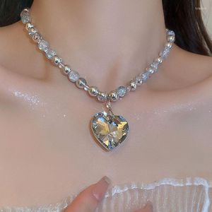 Hanger kettingen uilz luxe witte zilveren glans hart zirkoon kristal choker voor vrouwen kraal ketting ketting ketting verklaring sieraden