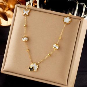 Pendentif Colliers Uilz Acier inoxydable Blanc Papillon Fleur Pour Femmes Filles Tempérament Collier Clavicule Chaîne Bijoux De Fête