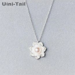 Colliers pendants Uini-tail 925 Tibetan Silver Lotus Collier de fleur de perle artificielle tendance mode chinoise Sweet Dynamic Gn856