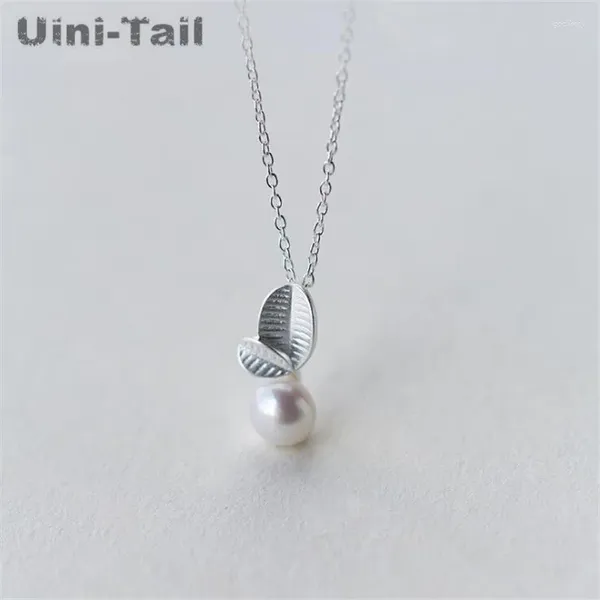 Colliers pendants uini-tail 925 art argent tibétain petit feuilles de perle fraîche collier de mode de mode