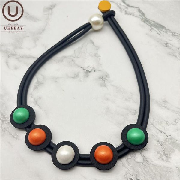 Collares colgantes Ukebay colorido cuentas de madera gargantilla para mujeres cadenas de goma hechas a mano collar de madera accesorios de fiesta joyería