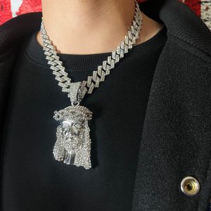 Collares pendientes ULJ Jesucristo pieza cabeza cara colgante para hombres Iced Out Shining Crystal Charm collar con cadena Hip Hop joyería 230620