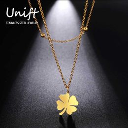 Colliers pendants Unift 4 Collier de trèfle à quatre feuilles Femmes Femmes Collier de chaîne de serpent en acier inoxydable Collier Corée Fashion Lucky Birthday Bielry Gift 240410