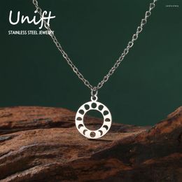 Pendentif Colliers Unift Moon Phases Collier rond Collier en acier inoxydable Chaîne de cou Vintage R Crescent Mystérieux Bijoux Cadeau de fête