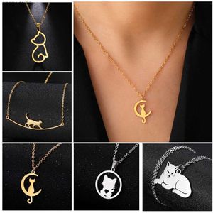 Colliers pendentifs Unift collier de chat en acier inoxydable adapté aux femmes filles bébés chatons pendentif collier chaîne à la mode mignon bijoux amoureux des animaux de compagnie cadeau de fête 2