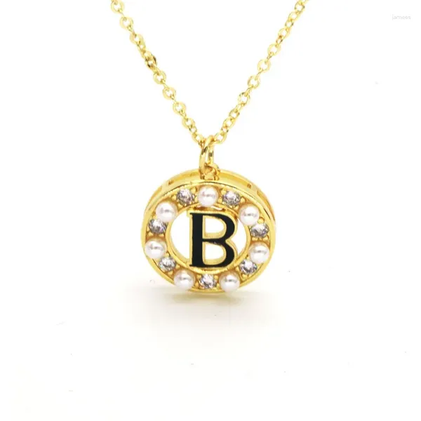 Pendentif Colliers Unique Alphabet Bijoux 18K Plaqué Or Rond Capitale 26 A-Z Perle Lettres Initiales Collier