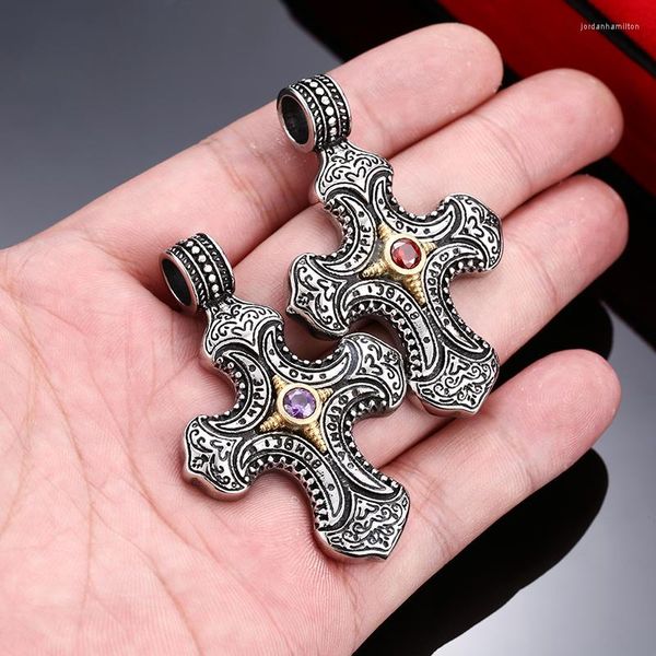 Pendentif Colliers Unique Cool Croix avec collier en pierre pour homme et femme en acier inoxydable mode joli bijoux