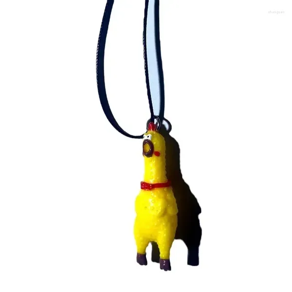 Pendentif Colliers Unique Mignon Hurlant Squawking Caoutchouc Poulet Collier Jaune Mini Grincement Animal Nouveauté Gag Blague