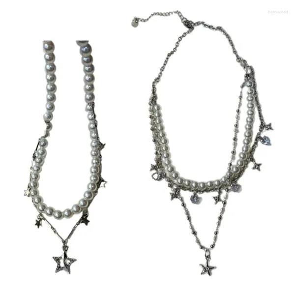 Colliers pendentifs Collier perlé de perles uniques avec étoile de zircon pour la date de la date de l'usure quotidienne 634d