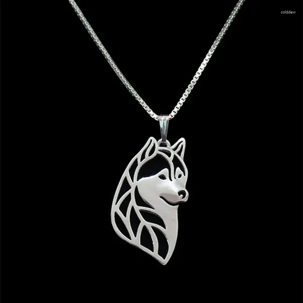 Pendentif Colliers Unique Romantique Or Argent Couleur Sibérien Husky Tête Collier Femmes Ami Ras Du Cou