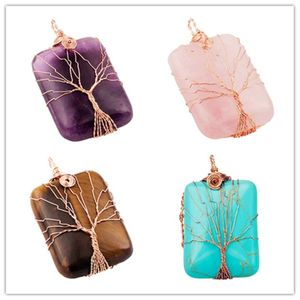 Colliers pendants enveloppe de couleur rose en or rose enveloppe rectangle Forme Amethystes Bijoux de quartz rose pierre