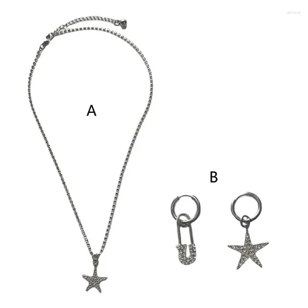 Pendentif Colliers Unique Star Collier pour femmes Strass Longue chaîne asymétrique Boucle d'oreille Mode Hip Hop Bijoux