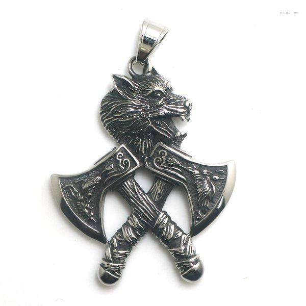 Pendentif Colliers Unisexe Acier Inoxydable 316L Viking Wolf Axe Est