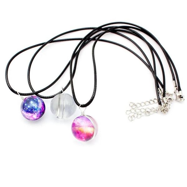 Pendentif Colliers Univers Planète Bijoux Collier Double Face Boule De Verre Pendentif Système Solaire Colliers Pour Femmes À La Main Personnalisé Dhkef