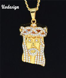 Collares colgantes uodesign hip hop helado Crystal Jesucristo Piece la cara Camina de oro Cadena de oro para hombres Joyería3266031