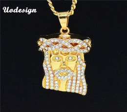 Colliers de pendentif UoDesign Hip Hop Iced Out Crystal Jesus Christ Piece Face Pendants Pendants Gold Chain pour hommes Bijoux6388449