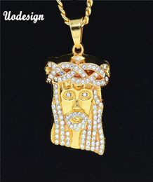 Colliers de pendentif UoDesign Hip Hop Iced Out Crystal Jesus Christ Piece Face Pendants Pendants Gold Chain pour hommes Bijoux4493062