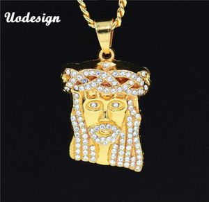 Colliers de pendentif UoDesign Hip Hop Iced Out Crystal Jesus Christ Piece Face Pendants Pendants Gold Chain for Men Jewelry4017830