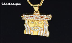 Colliers de pendentif UoDesign Hip Hop Iced Out Crystal Jesus Christ Piece Face Pendants Pendants Gold Chain for Men Bijoux7159297