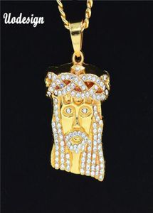 Colliers de pendentif UoDesign Hip Hop Iced Out Crystal Jesus Christ Piece Face Pendants Pendants Gold Chain for Men Bijoux1983084