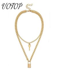 Hanger Kettingen UOTOP Goud Zilver Kleur Choker Ketting Collier Vrouwen Gelaagde Chunky Chain Key Lock Collares De Moda 20216911047