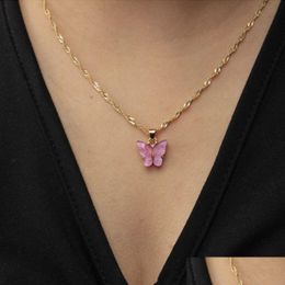 Collares colgantes Actualización Collar de mariposa Cadenas de oro acrílico para mujeres Joyería de moda Regalo Drop Entrega Colgantes DHB0P