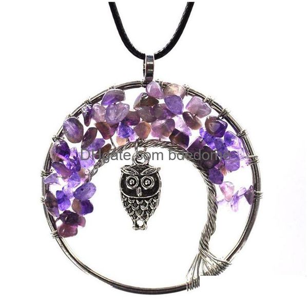 Pendentif Colliers Mise À Jour Mode Femmes Arc-En-Ciel 7 Chakra Arbre De Vie Collier Quartz Hibou Mticolor Pierre Naturelle Sagesse Bijoux Drop De Dhyc5