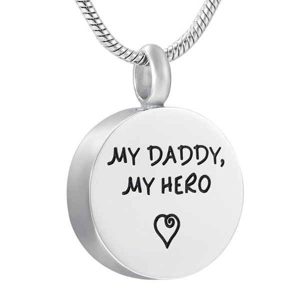 Colliers pendants Urn KeepSake Collier Grated Gravé My Dad Hero Round en acier inoxydable Crémation commémorative Bijoux de bijoux IJD9904PENDANT