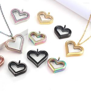 Pendentif Colliers URS 316 Acier Inoxydable Coeur Fermeture Magnétique Argent Rose Or Vivant Charme Verre Médaillon Avec Collier