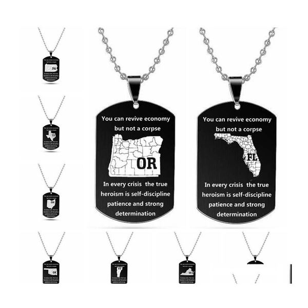 Pendentif Colliers Us 50 États Carte Collier Black Tag Hommes En Acier Inoxydable Militaire Bijoux Drop Delivery Pendentifs Otpgn