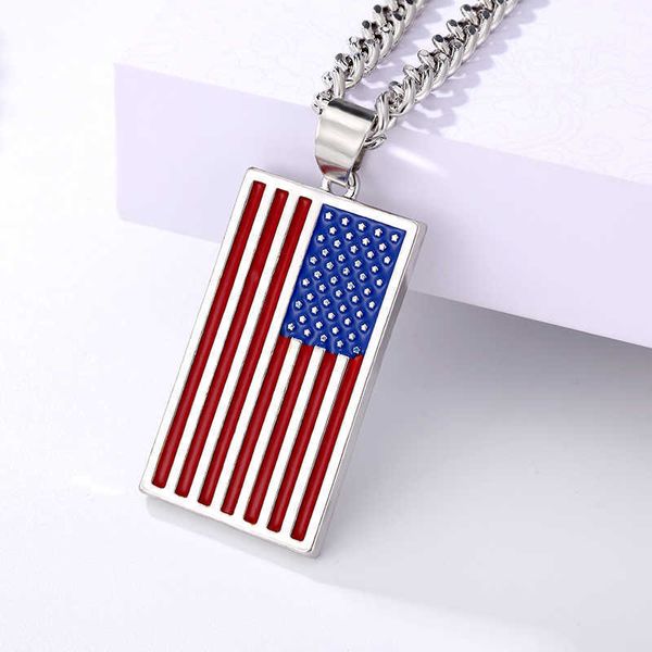 Pendentif Colliers Drapeau des États-Unis Collier Star and Stripe Pendentif Collier En Acier Inoxydable Dog Tag Hommes et Femmes Bijoux Patriote Vétérans Jour Cadeaux Populaire G220522