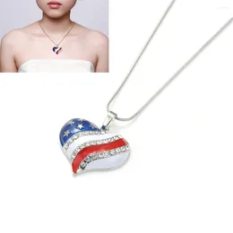 Pendentif Colliers USA Drapeau américain Collier coeur 4 juillet patriotique pour les bijoux commémoratifs du jour de l'indépendance