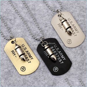 Hanger kettingen usa leger honden tag ketting hanger hiphop dames heren heren mode sieraden cadeau druppel kettingen hangers dhovf