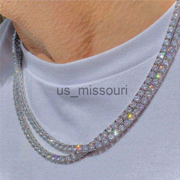 Collares pendientes EE. UU. Stock Joyería fina Hip Hop 925 Plata de ley Vvs Moissanite Diamond Collar de cadena de tenis clásico para hombres, mujeres J0612