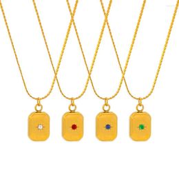 Anhänger-Halsketten USENSET 4 Farben Zirkonia eingelegte Edelstahl-Halskette Geometrischer 18 Karat vergoldeter Ziegelstein Wasserdichter Schmuck