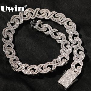 Collares colgantes UWIN 15 MM Iced Out Infinity Collares para hombres AAA CZ Baguettecz Prong Ajuste Cuban Link Chain Choker Hip Hop Joyería para regalo 231204