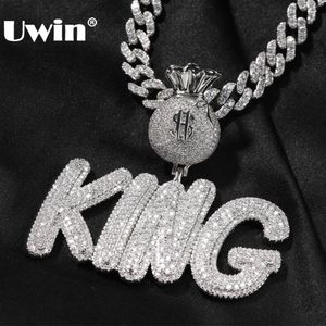 Pendentif colliers UWIN nom personnalisé pendentif collier avec sac d'argent Bail glacé cubique zircone charmes Hip Hop bijoux pour cadeau 231026