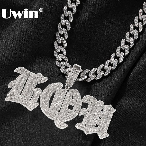 Pendentif Colliers UWIN Personnalisé Vieil Anglais Latin Alphabet Pendentif Glacé Cubic Zirconia Charms Personnalisé Mode Hip Hop Bijoux pour Cadeau 230710