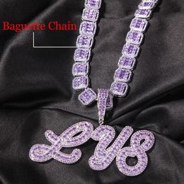 Hanger Kettingen UWIN Aangepaste Tweekleurige Hanger Naam Ketting Cursieve Letters Iced Out Zirconia Baguettecz Kettingen Hiphop Sieraden 231115