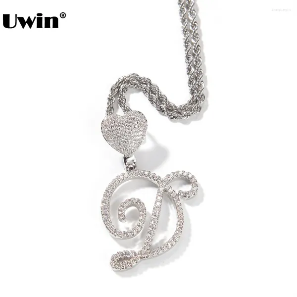 Colliers pendants uwin cz coeur de la lettre initiale lettre cursive Charmes pour femmes filles glacées en zircone cubique bijoux de mode