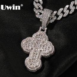 Pendentif Colliers UWIN Mode Bijoux Glacé Croix pour Femmes Hommes Cubique Zircon Croix Charmes Baguettecz Hip Hop Accessoires 231102