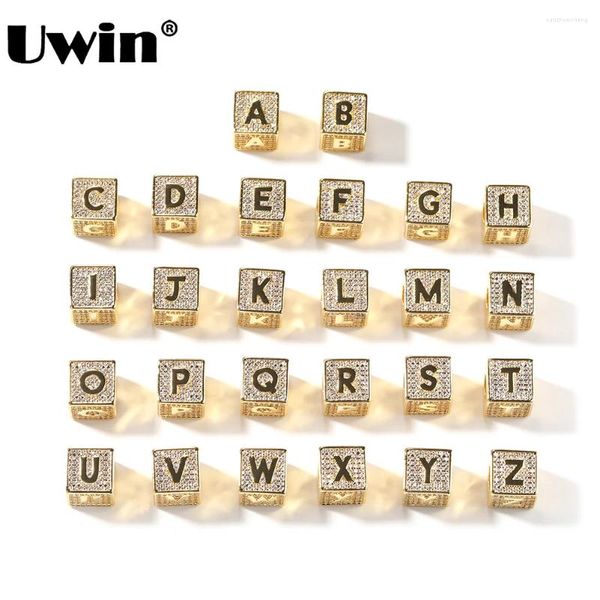 Colliers de pendentif Uwin LETTRES DE BLOC INITIAL Square Alphabet Zircon avec chaîne de boîte Hip Hop Bijoux pour Drop