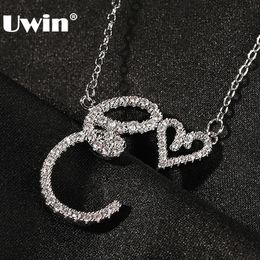 Pendentif Colliers UWIN Lettres Cursives Initiales avec Coeur Glacé Collier Bijoux De Mode Collier Lettre 230506