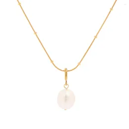 Pendentif Colliers Uworld énorme collier de perles d'eau douce naturelles en acier titane 18 carats perles plaquées or Colgante Acero