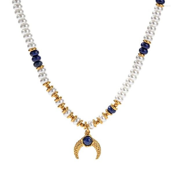 Collares pendientes Uworld lujo lapislázuli perla natural piedra cadena collar moda acero inoxidable joyería hecha a mano impermeable para mujeres